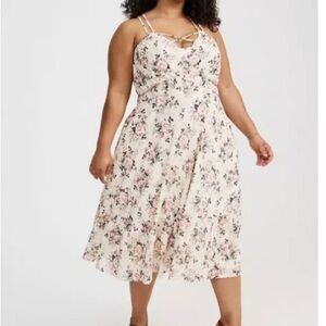 torrid Cream Sundress with Pink Floral Trim